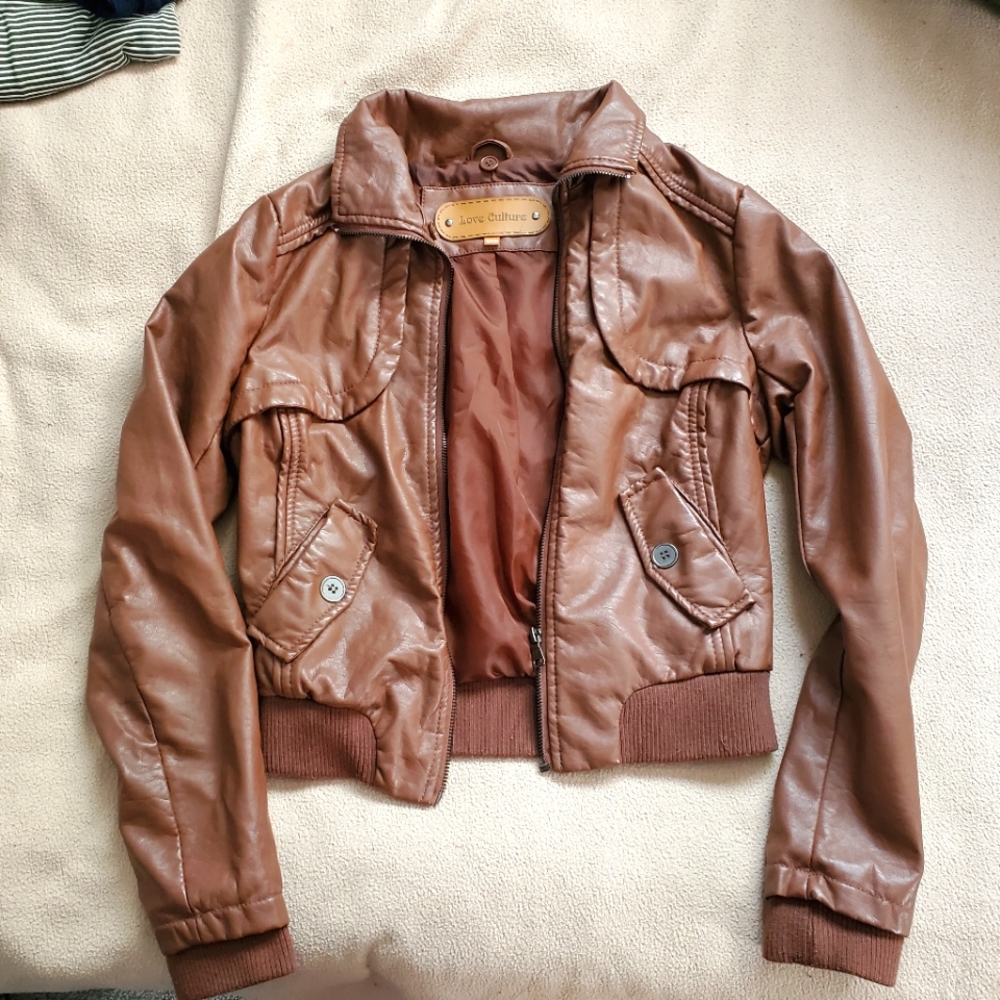 Faux Leather Bomber Jacket